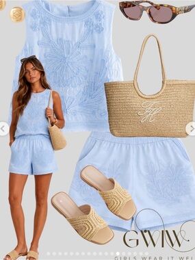 Gaya Light Blue Women's Shorts Summer Casual Set size S